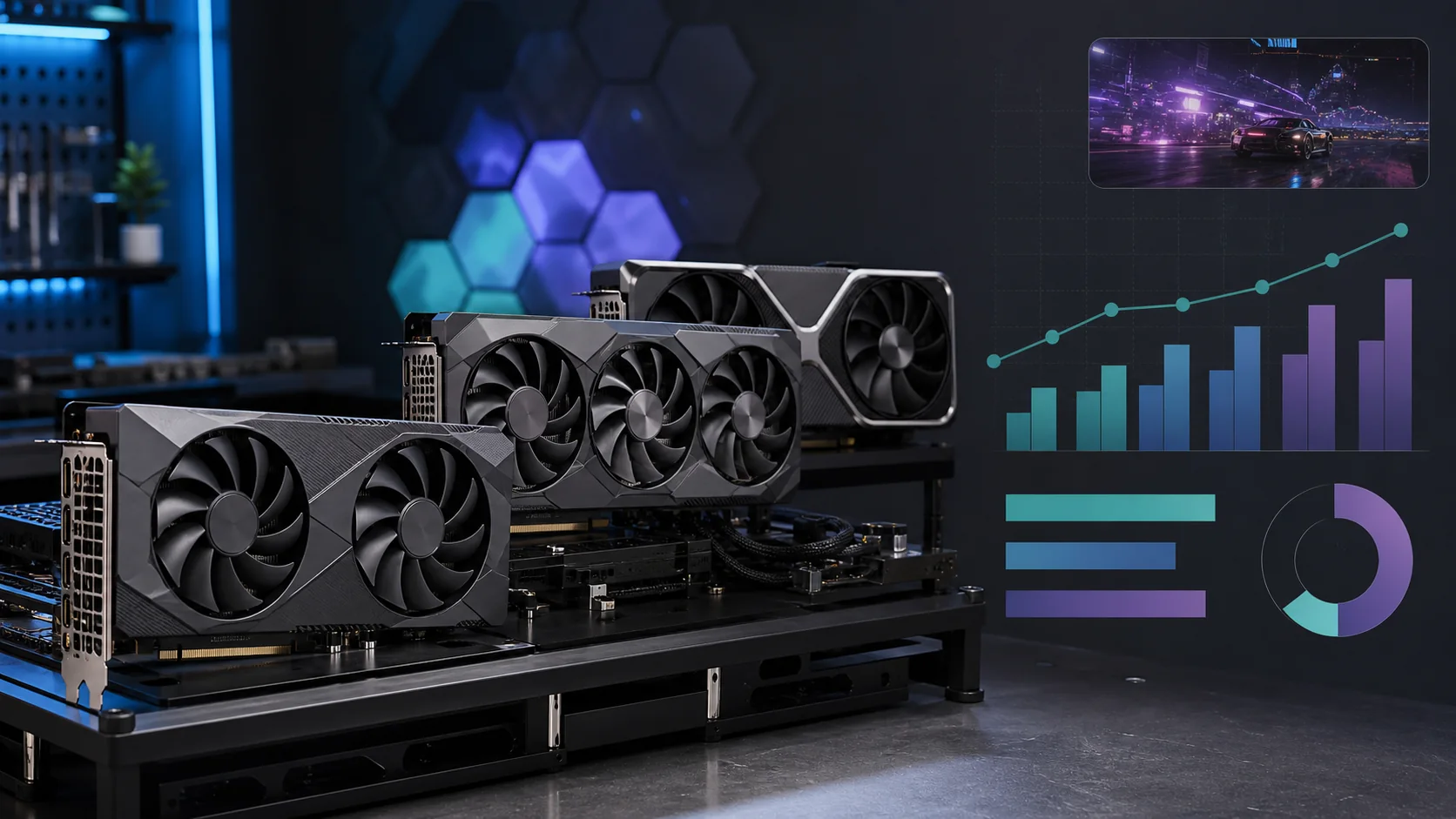 Value graphics cards compared on a gaming benchmark test bench